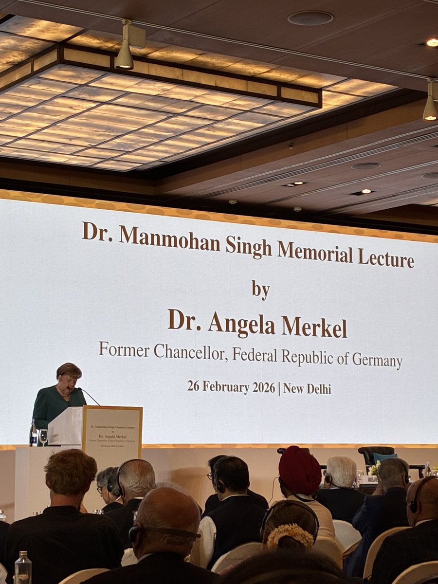 anishgawande's tweet photo. History, indeed, will remember Dr. Manmohan Singh kindly.

Impossible not to remember that prescient line as former German Chancellor Angela Merkel delivers the inaugural Dr. Manmohan Singh Memorial Lecture in New Delhi. https://t.co/8iwGHbpS1Z