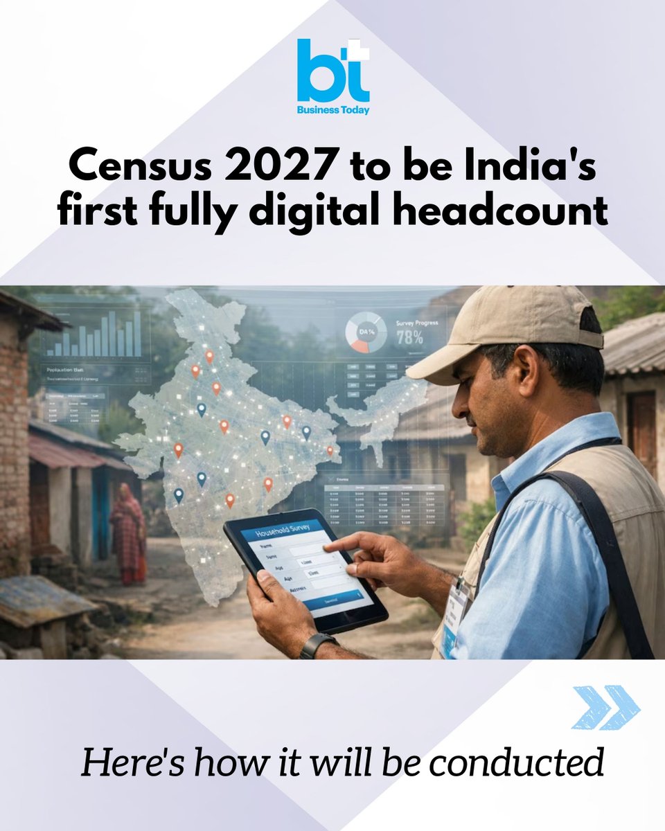 business_today's tweet image. #Census2027 will be India’s first fully digital headcount, powered by the Census Management and Monitoring System (#CMMS), a dedicated web-based platform designed to manage one of the world’s largest administrative exercises.

➡️ The shift replaces manual records with handheld