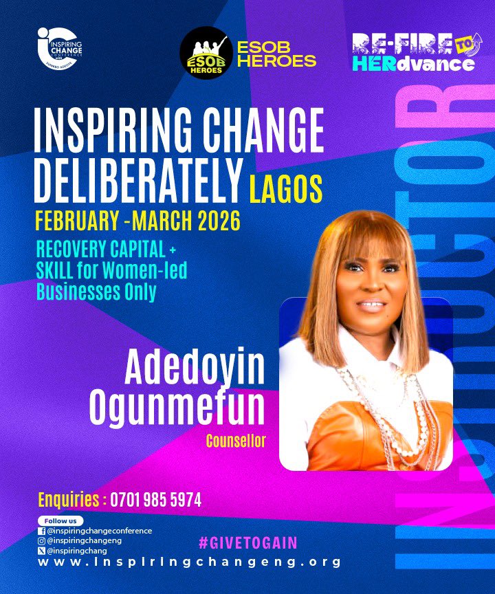 Our next speaker is a woman whose voice brings clarity, healing, &amp; deep transformation.

Mrs. Adedoyin Ogunmefun is a certified Family Counsellor, entrepreneur, &amp; transformational coach with a passion for helping individuals &amp; families
#Esobheroes 
#inspiringchangedeliberately