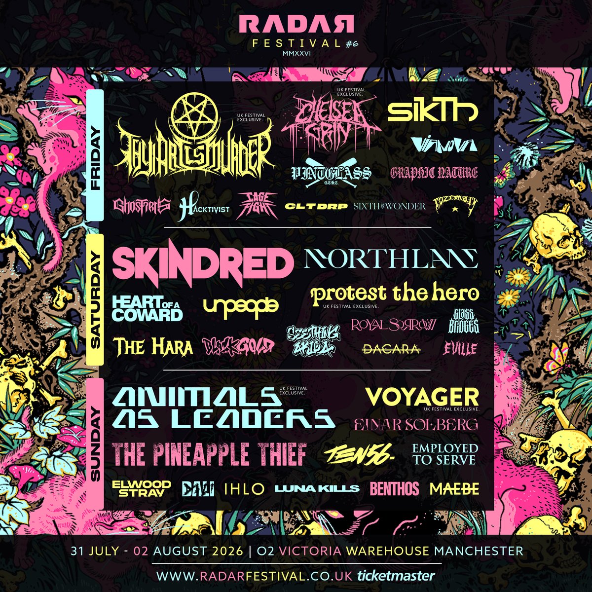 O2VicWarehouse's tweet photo. British progressive metal band @sikthofficial , four piece alternative rockers @glassbridgesuk Manchester's very own @theharaband and Einar are joining this years PACKED Radar Festival lineup. 

Simply an unmissable weekend: get tickets from: https://t.co/5RxaG1EkM6 https://t.co/djDmJp555i