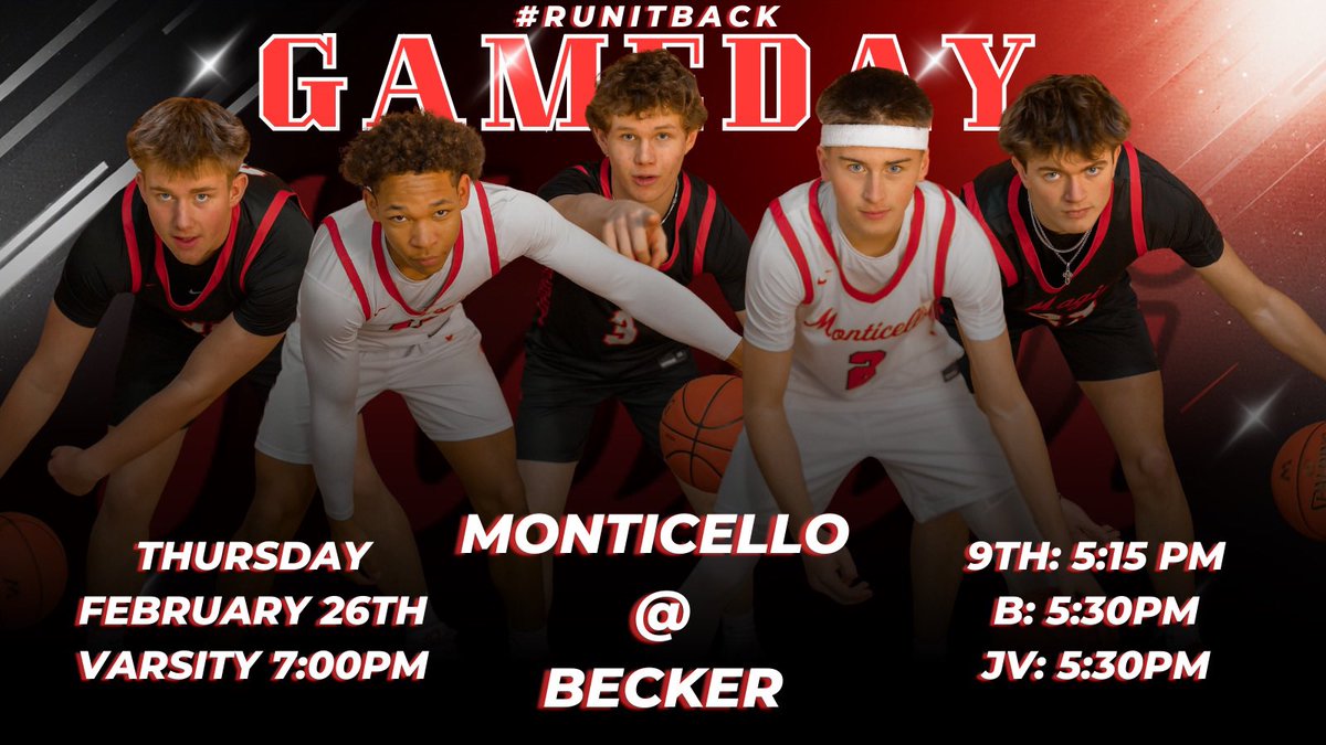 MontiHoops's tweet photo. ‼️🏀GAME DAY🏀‼️

🆚 Becker
📍Becker High School
⏰ 9th 5:15PM | B 5:30PM  | JV 5:30PM | VARSITY 7:00PM
🎟️ https://t.co/KlRdRtB9CL
📺 https://t.co/cmWUPmjFsu
📹 Livestream Mom’s Mic’d Up: https://t.co/ih96VI9se3

#MontiMagic #RunItBack https://t.co/k3tq03g1iC