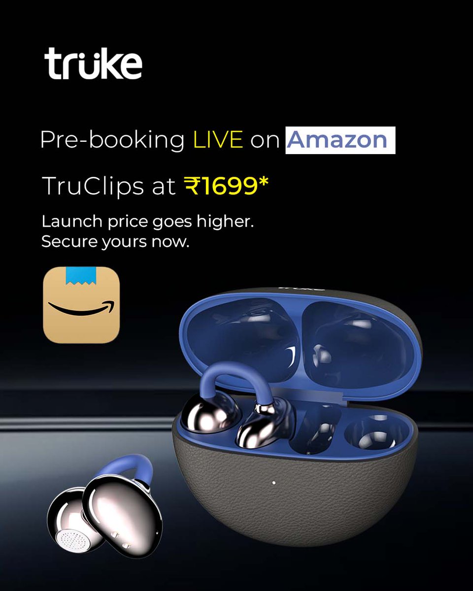 TrukeIND's tweet image. Pre-booking LIVE 🔥
Get Truke TruClips at ₹1699 (Launch Price: ₹1999).
Limited-time pre-book offer on Amazon.
Grab yours before the price goes up.

#Truke #TruClips #WirelessEarbuds #AmazonIndia #OpenEar