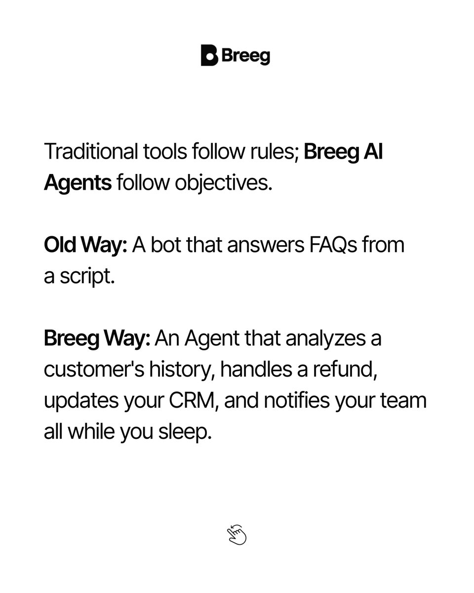 Breeg_AI's tweet photo. Stop building bots that follow rules and start building agents that hit goals. 🎯

#AI #Automation https://t.co/45KIbGAEgY