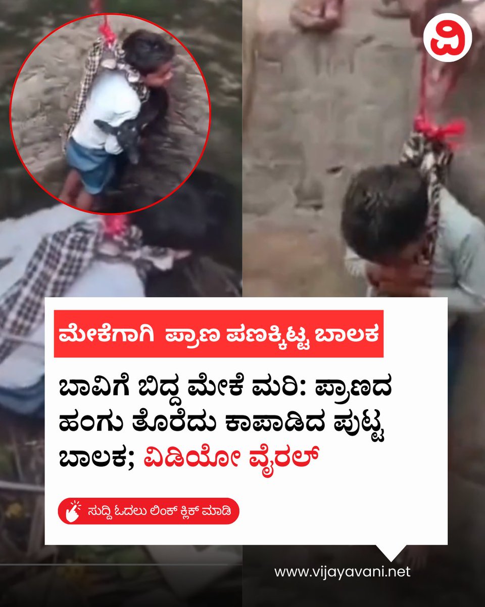 Vijayavani_Digi's tweet photo. ಬಾವಿಗೆ ಬಿದ್ದ ಮೇಕೆ ಮರಿ: ಪ್ರಾಣದ ಹಂಗು ತೊರೆದು ಕಾಪಾಡಿದ ಪುಟ್ಟ ಬಾಲಕ; ವಿಡಿಯೋ ವೈರಲ್ | Viral Video
#Motihari #BraveBoy #AnimalRescue #ViralVideo #Humanity #BiharNews #GoatRescue #InspirationalStory #Trending #KannadaNews #VijayavaniNews
https://t.co/CGGBsp3SYi https://t.co/Th8GufKcro