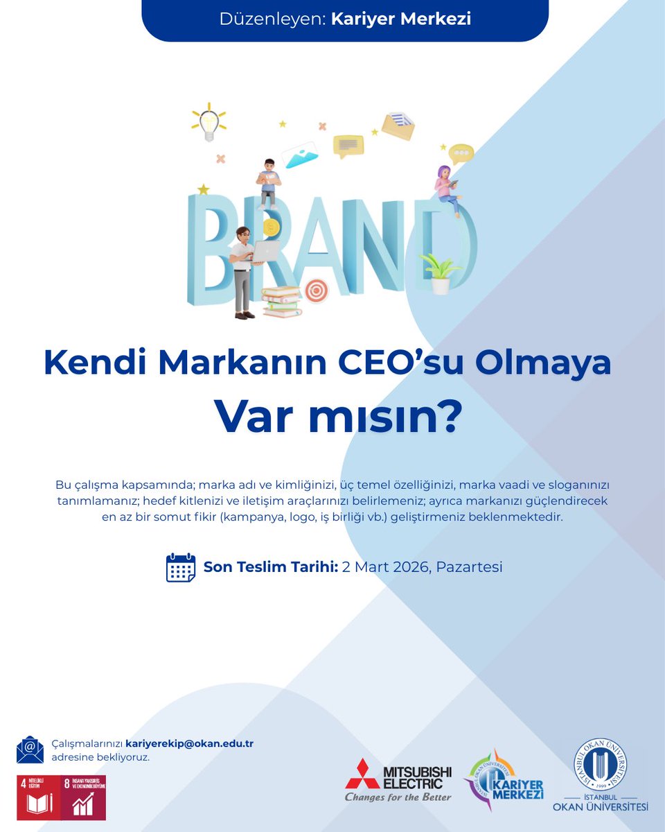 Kendi Markanın CEO’su Olmaya Var mısın?

Son teslim tarihi: 2 Mart 2026
Gönderim: kariyerekip@okan.edu.tr