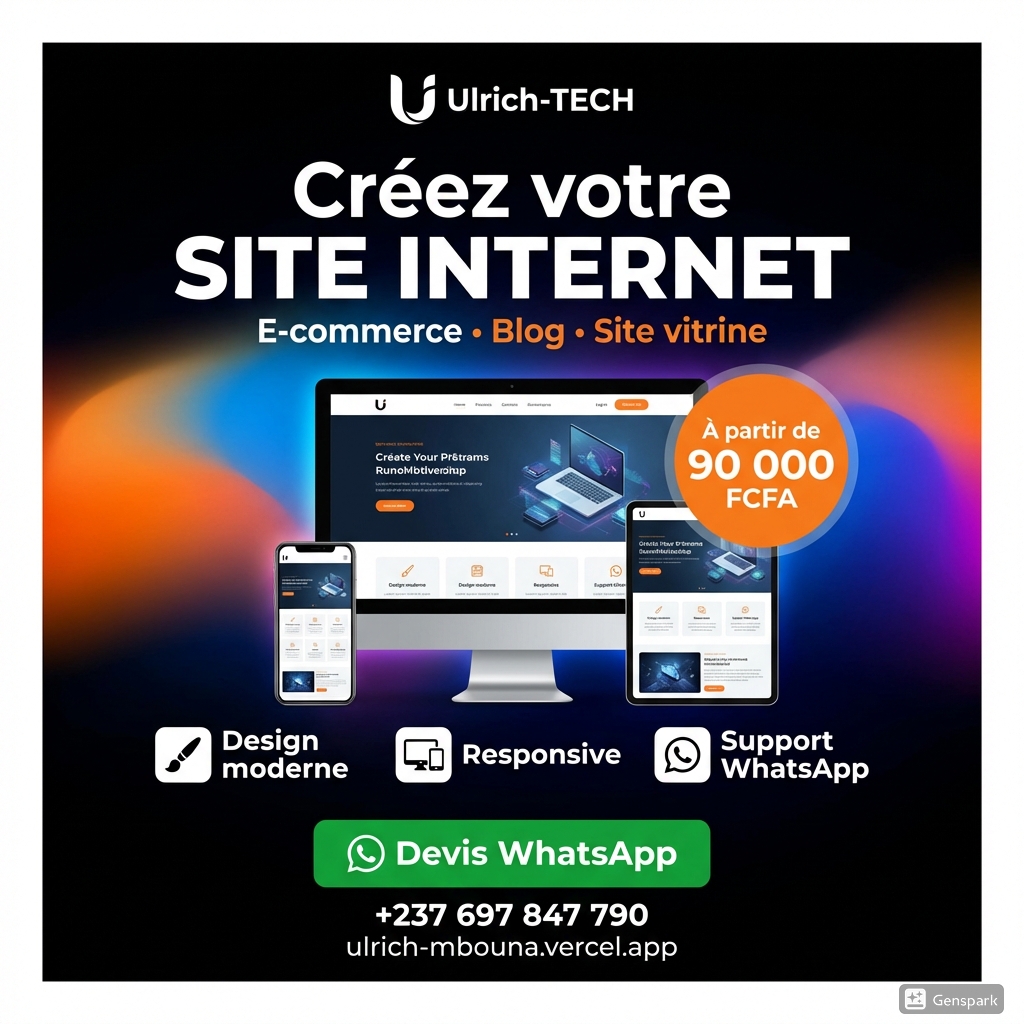 ulrich__237's tweet photo. 👋 Bienvenue ! Prêt à propulser votre projet ? 
!!!! la promo continue
Offrez-vous un Site Web Professionnel (Vitrine ou E-commerce) pour booster votre crédibilité !

🌍 Disponibilité : Votre business ouvert 24h/24 !
📈 En savoir plus : https://t.co/9szSZFaK4j
👉 +237697847790 https://t.co/M3itkk7Cos