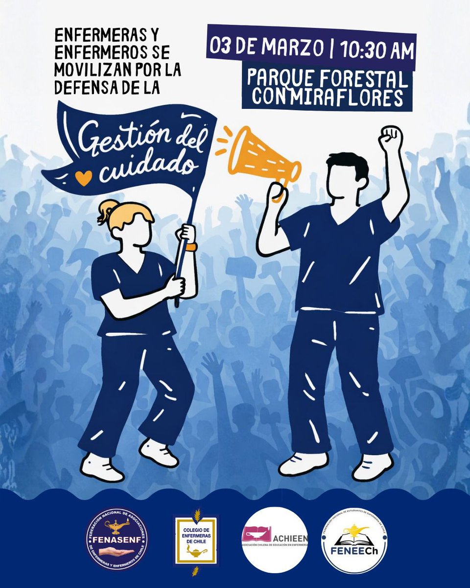 colegioenfermer's tweet photo. 🔵 El conglomerado de enfermeras y enfermeros convoca a una gran movilización nacional este martes 3 de marzo, con epicentro en Santiago y proyección hacia el Congreso en Valparaíso.
 
#EnfermeraesGestiondelCuidado

@AnaMariaGazmuri
@patriciorosas
@HeliaMolina_M
@KarolCariola https://t.co/VyEVKuq5U3