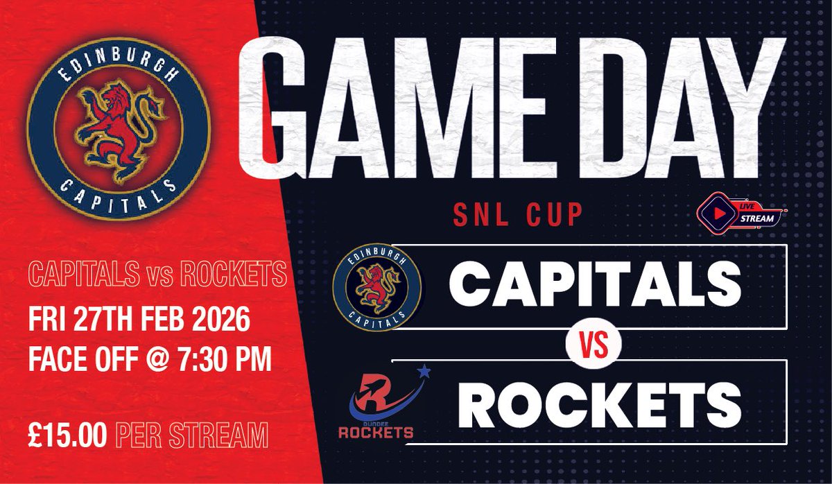 🎥 𝗖𝗔𝗣𝗦 𝗧𝗩 𝗟𝗜𝗩𝗘 𝗦𝗧𝗥𝗘𝗔𝗠 🎥 

Unable to make the game tomorrow night❓

You can purchase the webcast as we take on <a href="/DundeeRockets/">Dundee Rockets</a> 

If you want a shout out message Shaun Cowan and his team at @edcapitalstv on X 🦁 

📺 tv.edcapitals.com