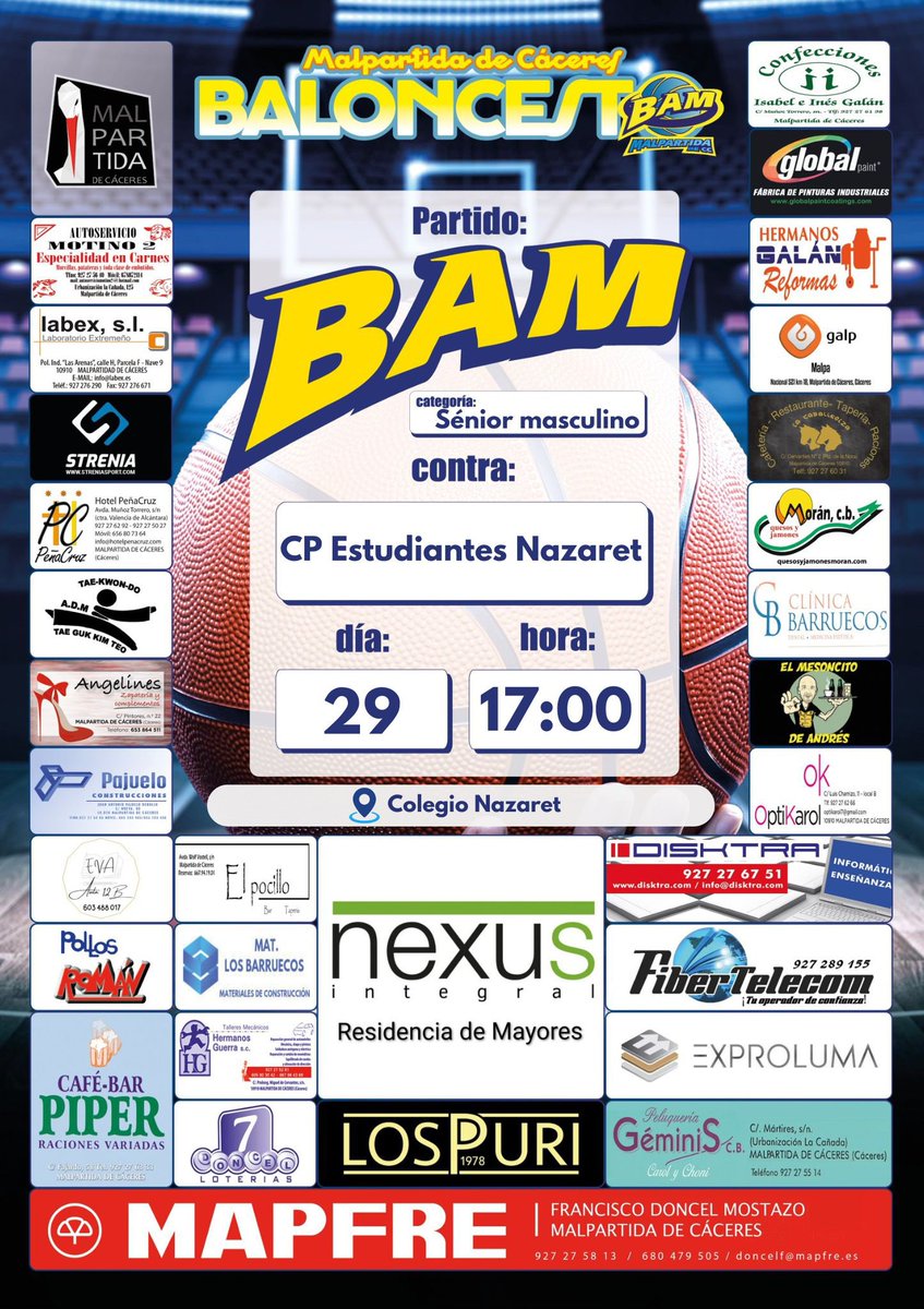 BAMALPARTIDA's tweet photo. 🚌 Alevín Mxt (V, 16:30h) Cáceres
🚌 Sénior Fem (V, 20:00h) Cáceres
🚌 Cadete Fem (S, 11:15h) Mérida
🚌 Infantil Masc (S, 11:45h) Cáceres
🚌 Sénior Masc (D, 17:00h) Cáceres

#BaMos https://t.co/Adp4ySBtgF