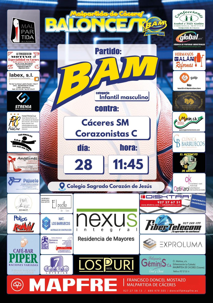 BAMALPARTIDA's tweet photo. 🚌 Alevín Mxt (V, 16:30h) Cáceres
🚌 Sénior Fem (V, 20:00h) Cáceres
🚌 Cadete Fem (S, 11:15h) Mérida
🚌 Infantil Masc (S, 11:45h) Cáceres
🚌 Sénior Masc (D, 17:00h) Cáceres

#BaMos https://t.co/Adp4ySBtgF