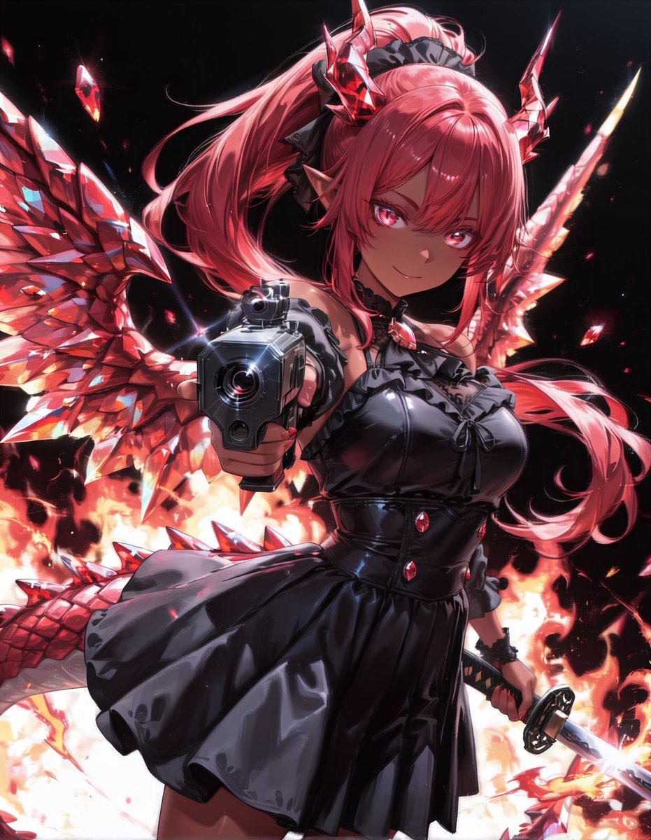 ガチャ中にうっかり生成されたハンドガンガール #クリスタルドラゴン娘