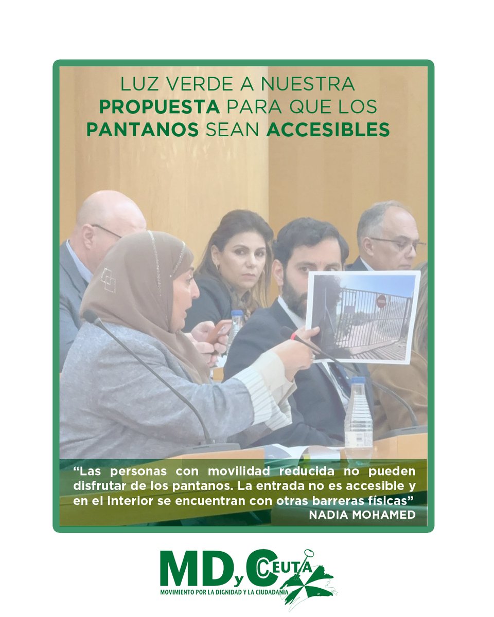 MDyC_CEUTA's tweet photo. 🟢Luz verde a la propuesta del @MDyC_CEUTA para que los #pantanos sean #accesibles
🗣️@NadiaMA80: "Las personas con #movilidadreducida no pueden disfrutar de los pantanos de nuestra ciudad. La entrada no es #accesible y en el interior se encuentran con otras #barreras físicas" https://t.co/ELC7Cy51iL
