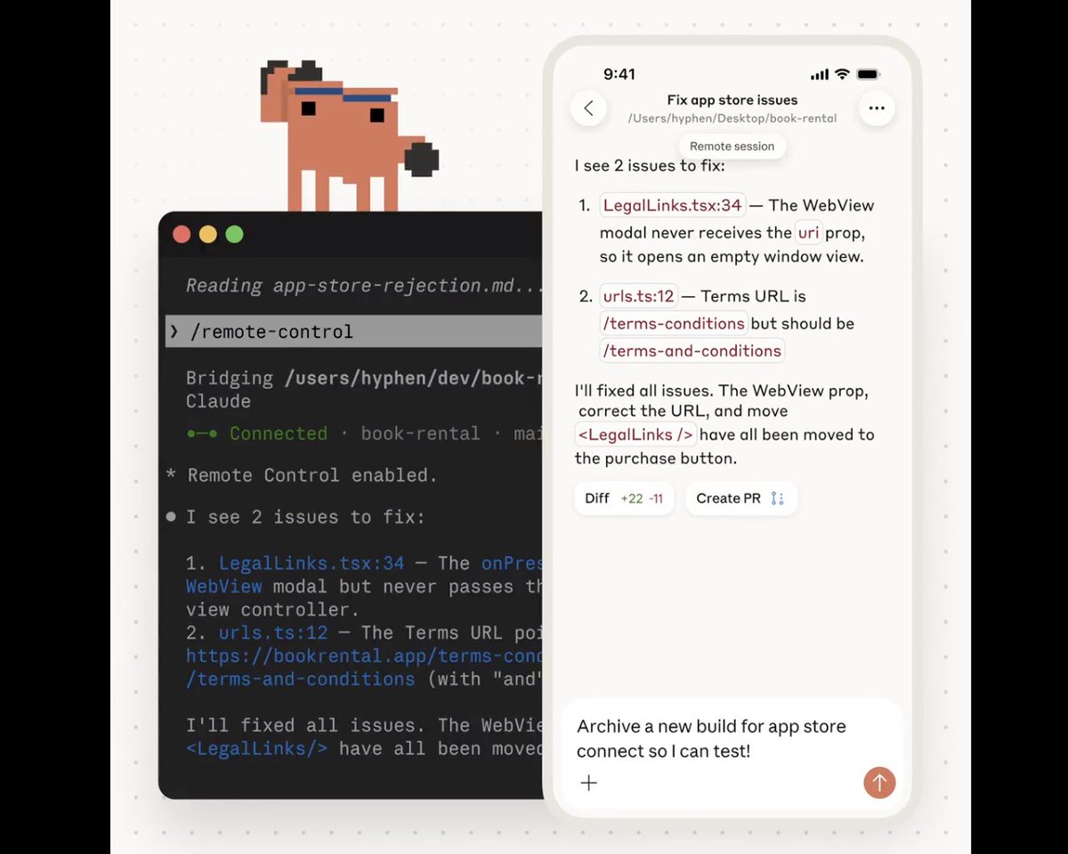 Claude Code 刚出了个骚操作「Remote Control 远程控制」，能让手机遥控你的电脑终端写代码！🤯

只要使用这个神奇指令 claude remote-control，按空格会生成一个二维码，手机扫一下就连上了。之后就可以远程控制 AI 在电脑上干活，文件系统、MCP
