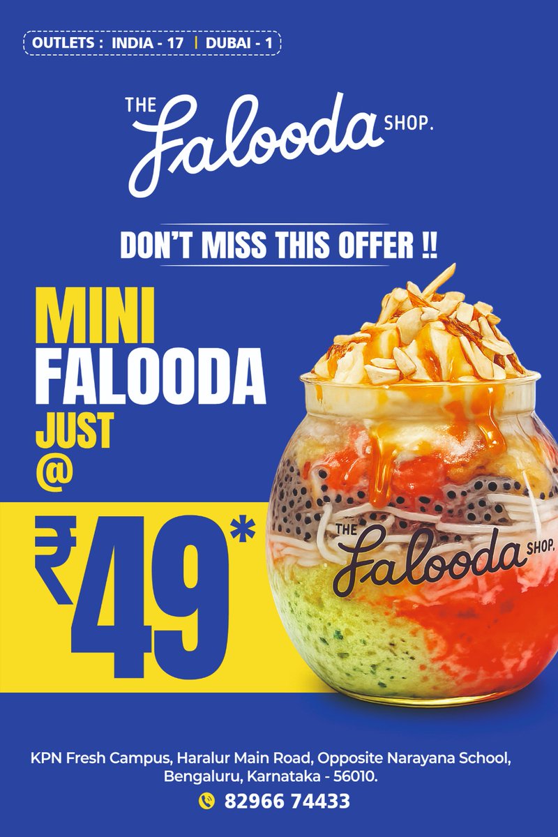 McDonalds does not make money from ₹ 29 burger.

Domino's does not make money from ₹59 pizza.

We won’t make money from this ₹49 falooda.

Yet we launched it. 

The goal is simple:

- Get more people inside the outlet 
- Let them taste &amp; take feedback

If you're in Bengaluru,