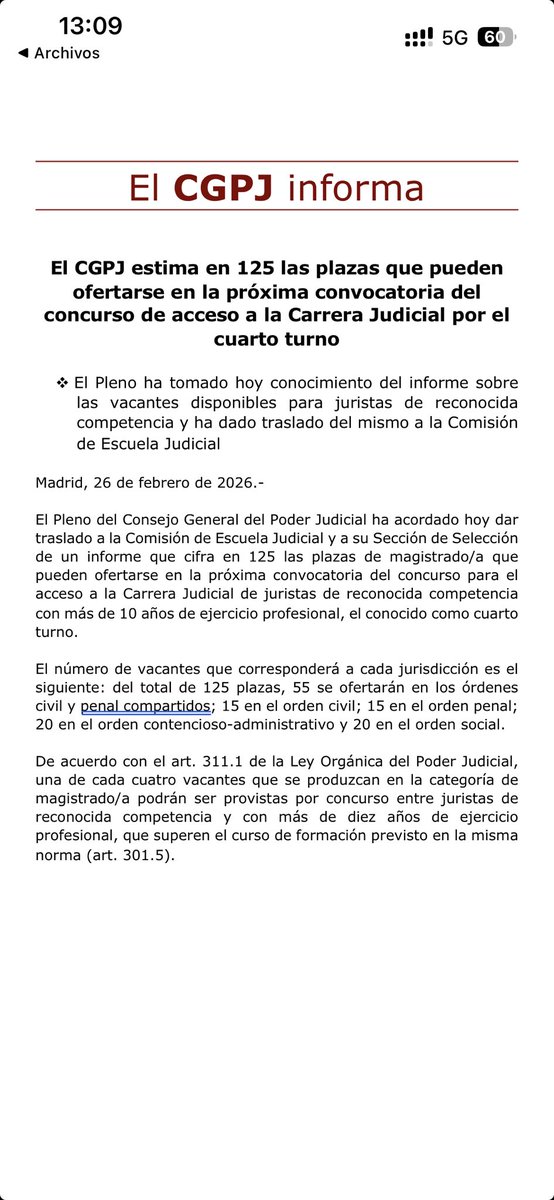 125 plazas Cuarto Turno