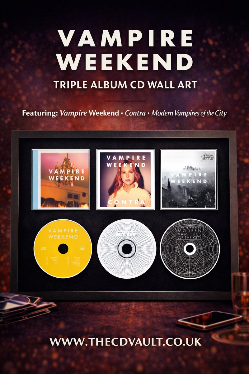 TheCDVaultUK's tweet photo. Vampire Weekend – Triple Album CD Wall Art
Vampire Weekend · Contra · Modern Vampires of the City

🛒 Available at 👉 https://t.co/lzTtoyKtrk or https://t.co/Vy0BjFWmfH

#VampireWeekend #EzraKoenig #Contra #ModernVampiresOfTheCity #IndieRock 💿🔥 https://t.co/sLXNTMwJjs