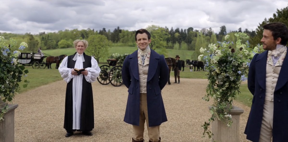 shivlestat's tweet photo. the concept of hiding the main ship’s wedding scene in the mid credits of the show…
 #bridgerton https://t.co/4g7F3gXryv