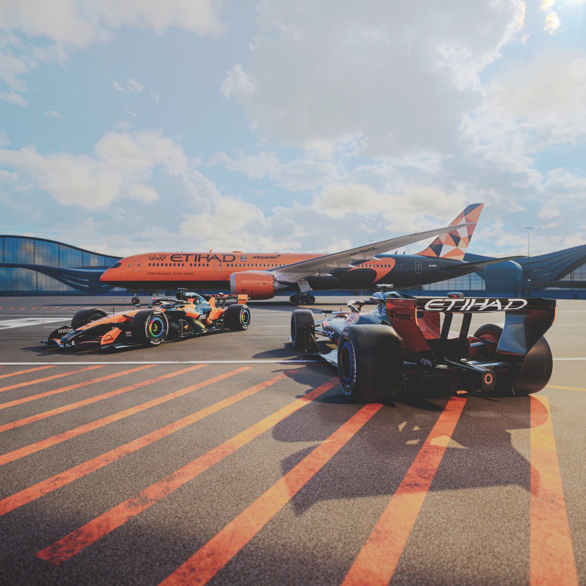 ZBrownCEO's tweet photo. Great to team up with @etihad Airways across both our Formula 1 and WEC series, bringing together two organisations with a shared commitment to innovation, ambition and delivering exceptional experiences for fans and customers around the world. And how amazing does our first ever aircraft livery look! Can’t wait to see it take to the skies.
