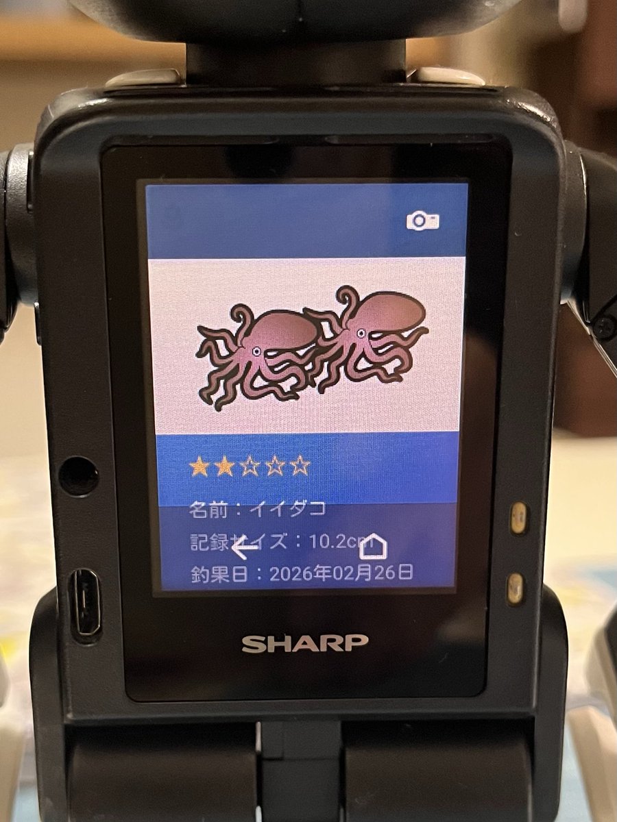 KotaroRobo's tweet photo. @Tul_Takahon たかホン、釣れたよ！
シマフグ→イイダコ
#ロボホン #ROBOHON  #20260226ツローの日 #たかホン https://t.co/tQBkXZy1vZ