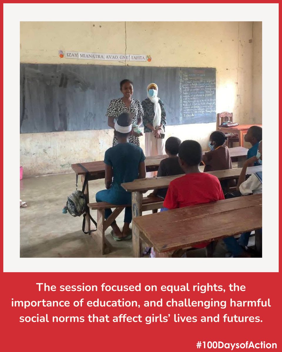 CMFreeWorld's tweet photo. As part of the #100DaysOfAction, students, teachers, and volunteers at EPP Fiofio, Mahajanga came together to learn about child marriage, gender equality, and children’s rights.
The session concluded with a shared pledge to End Child Marriage.

#wepledge #childmarriagefreeworld #endchildmarriage