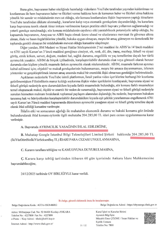 📢Dernek Olarak Başlattığımız Sosyal Medya Sansürlerine Karşı Hukuki Başvurularda TİHEK'ten İlk Karar Çıktı

Kararda vurgulandığı üzere Youtube'da İsrail yanlısı içeriklere herhangi bir kısıtlama getirilmezken Filistin yanlısı içerikler sürekli sansüre uğruyor.+

#GazaCensorship