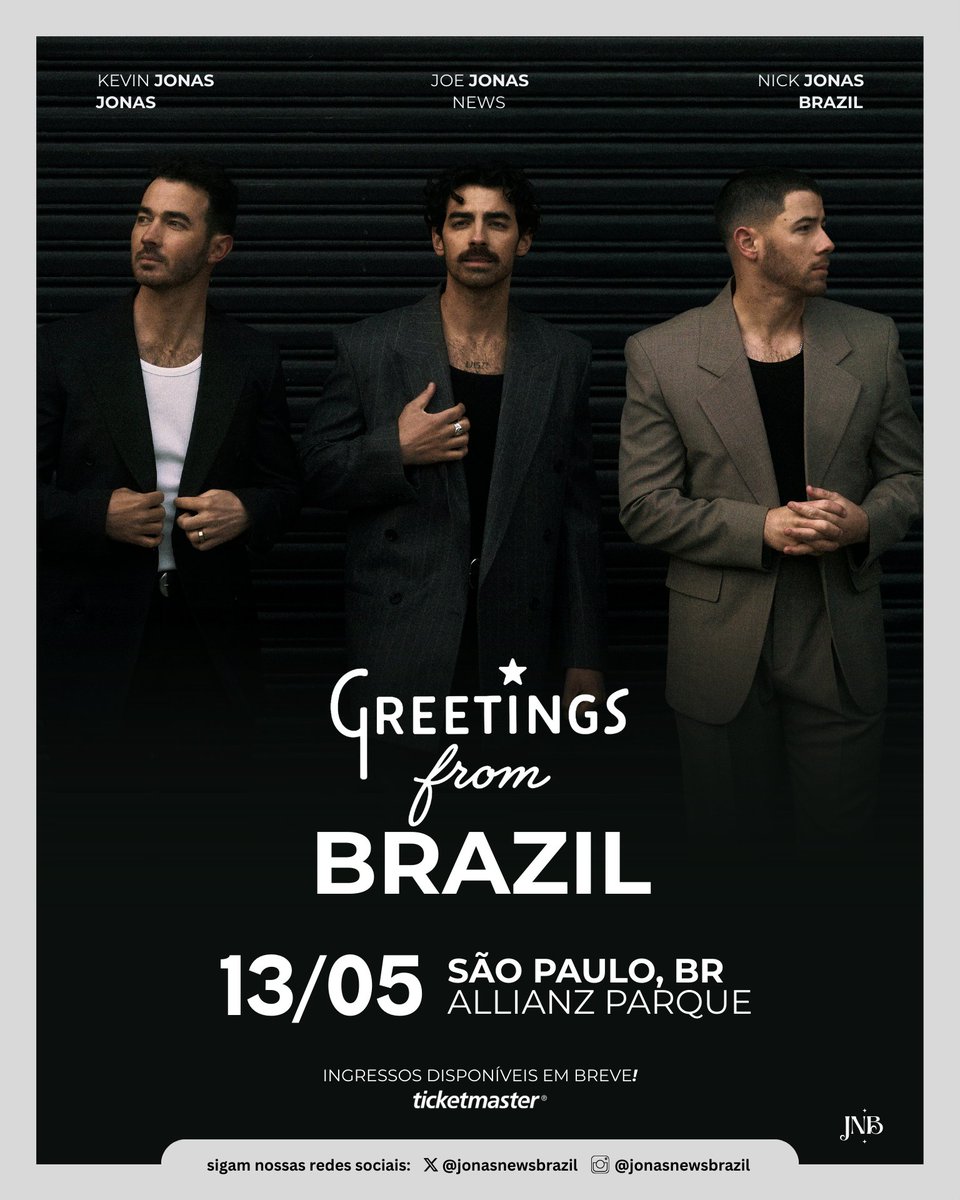 jonasnewsbrazil's tweet photo. 🚨: É OFICIAL, BRASIL!!! Eles estão voltando!!! 🇧🇷✨

Os Jonas Brothers chegam ao Brasil no dia 13 de maio de 2026, em São Paulo, no Allianz Parque! 🏟️🔥

E eles vêm com a turnê “Greetings from Your Hometown” ou melhor dizendo, “Greetings From Brazil”, né? 👀 O Brasil sendo oficialmente a “hometown” deles por uma noite! Energia pra isso a gente tem (e muita!).

Maio é nosso. São Paulo vai tremer. O Allianz vai virar um coral gigante cantando cada música do começo ao fim. 💛

Não é só show. É reencontro. É história. É emoção. Então já escolha a sua música para o Fan Request e vamos para mais uma.

Quem já está contando os dias? 💥🇧🇷