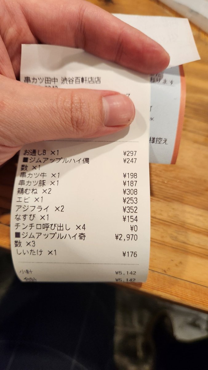 串カツ田中一人飲み5000円界隈だから、割り勘する前提がここになるのか
