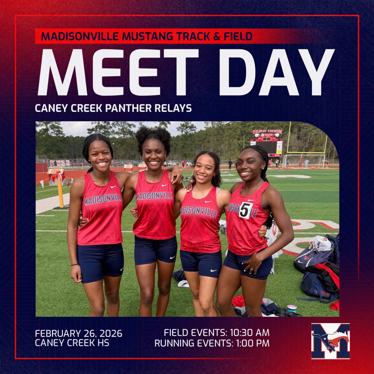 🚨IT'S MEET DAY🚨

The Mustangs are back in action today at the Caney Creek Panther Relays. 
<a href="/MCISDAthletics/">Madisonville Tx Athletics</a> <a href="/CoachBradTaylor/">Brad Taylor</a> 
#UNFINISHEDBUSINESS