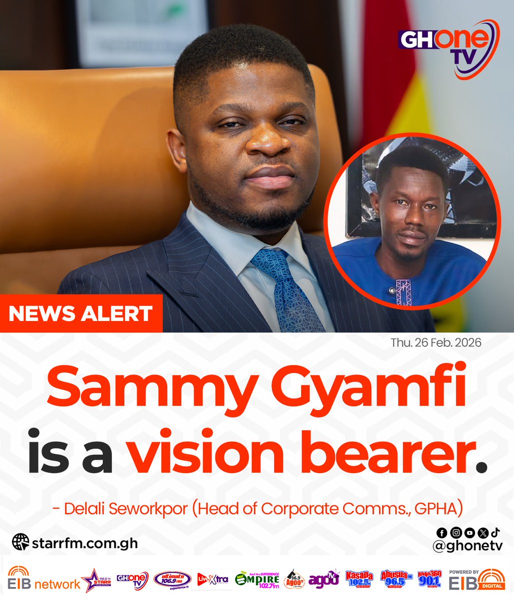 ghonetv's tweet photo. Sammy Gyamfi is a vision bearer... - Delali Seworkpor (Head of Corporate Comms., Ghana Ports and Harbour Authority)

#GHOneNews #EIBNetwork 
#GHOneTV #NewsAlert https://t.co/M8qVn41cez