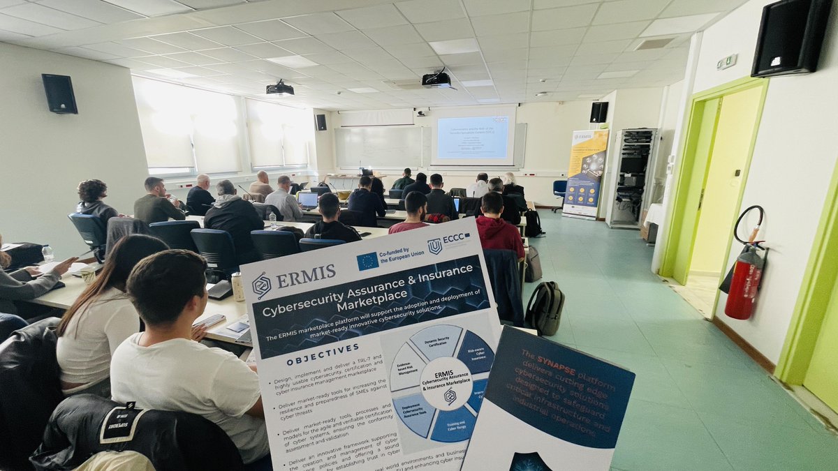 DEP_ERMIS's tweet photo. The DEP_ERMIS workshop on “Cybersecurity &amp; Insurance Perspectives” was successfully held in Heraklion, exploring the intersection of cybersecurity, risk management &amp; cyber insurance to strengthen digital resilience.
#DEP_ERMIS #cybersecurity #cyberInsurance https://t.co/q9laTzmKRz