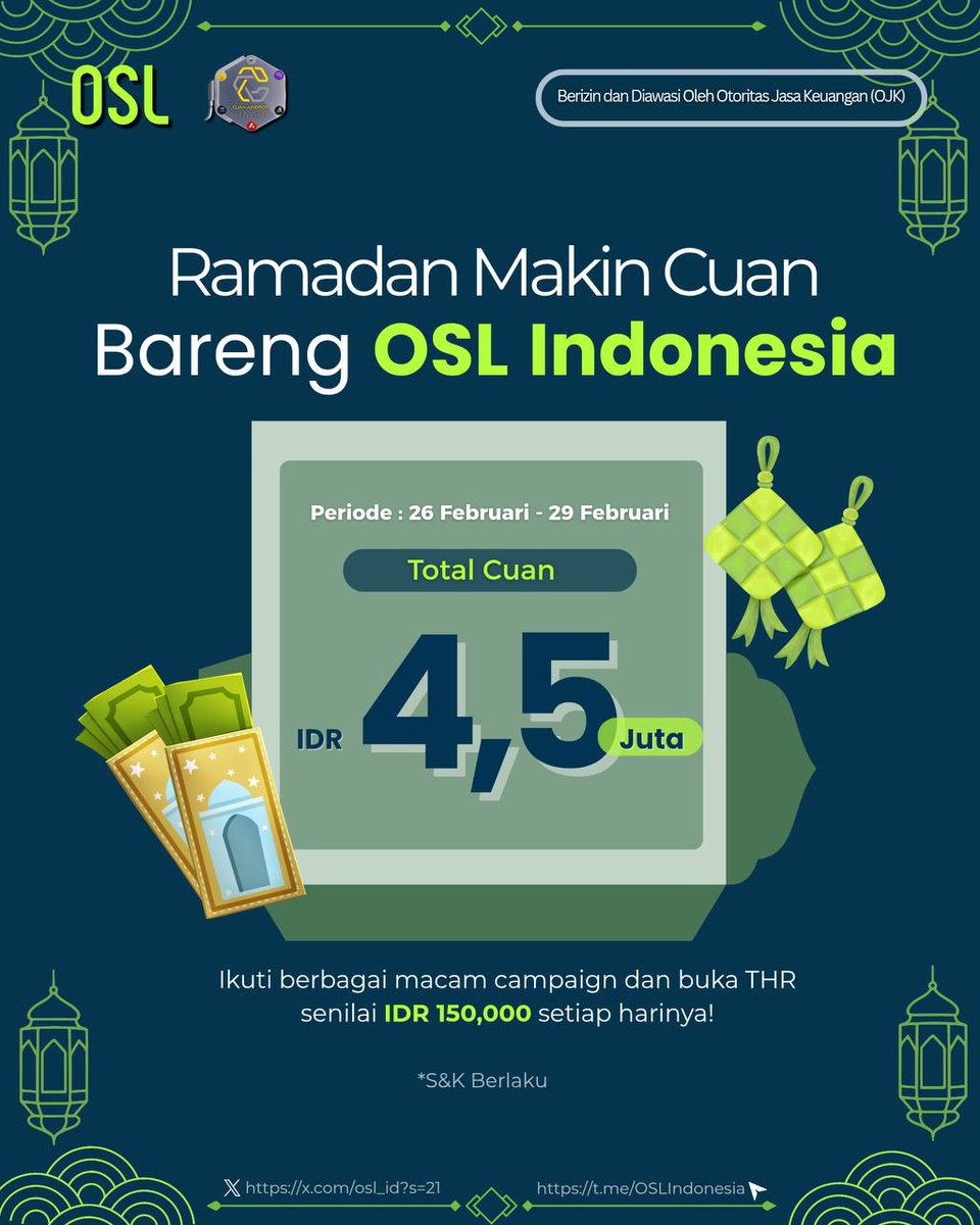 Kami mengumumkan Megadakan Redpacket Cuan Ramadhan bareng OSL Indonesia Hadiah Total IDR Rp. 4,5Juta

Untuk memenuhi Syarat, Ikuti Langkah-Langkah Ini dengan Cermat

🥇Langkah 1

Follow X OSL Indonesia <a href="/OSL_ID/">OSL indonesia | Crypto Exchange</a>
Gabung Saluran OSL Indonesia
t.me/OSL_Indonesia
Gabung Group OSL