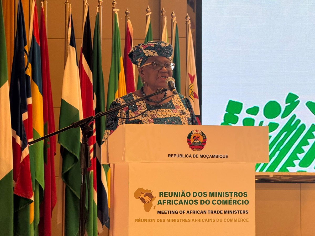 NOIweala's tweet photo. In Maputo, Mozambique at the African Trade Ministers Meeting to prepare for the 14th WTO Ministerial Conference in Yaounde. With opening statements by the Prime Minister of Mozambique H.E Maria Benvinda Levy and by myself, the Honourable Minister of the Economy H.E Basílio Zefanias Muhate @basiliomuhate, African Union Commissioner for Trade H.E Francisca Tatchouop Belobe @AU_ETTIM, and the Secretary General of the @AfCFTA H.E Wamkele Mene.

My statement focused on the realities of international trade today, the impact of tariffs and uncertainty on Africa, the need for Africans to focus on strengthening their economies and boosting intra-Africa and external trade through attraction of value chains and diversification of their trade including with the global south. Focused strongly as well on the need for reforming the WTO to better serve global and African interests