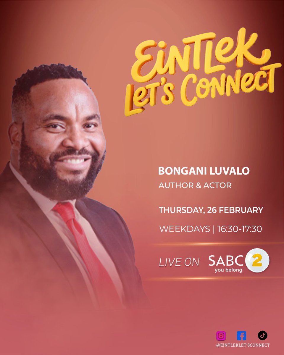 SABC_2's tweet image. EintlekLetsConnect at 16:30 for a powerful conversation with learned leaders and creators.

Guests: Albert Oosthuysen, Nicholas Thipe, Bongani Luvalo, Dr Vivian Makome

#SABC2 #LiveInEveryBeat #EintlekLetsConnect