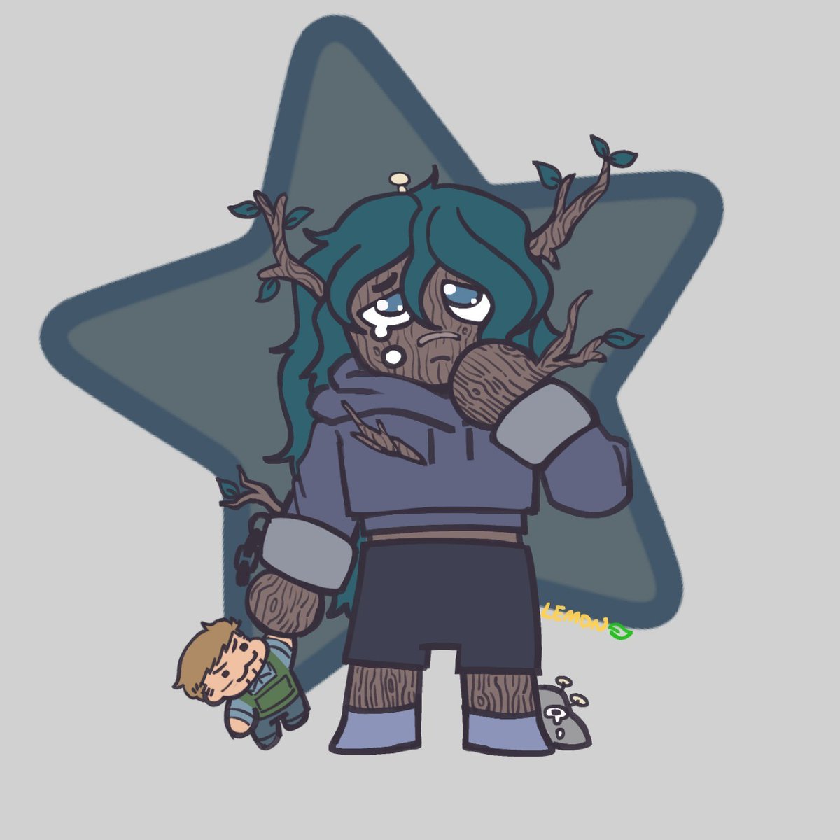 ubywka's tweet photo. THANK YOU @lemon_mailman FOR THIS AMAZING PIECE WITH MY SONA!! 
Guys look at her, she is so beautiful :"( this is my baby!!! And little Graves, and crying rock!! https://t.co/cmLsep8h0O