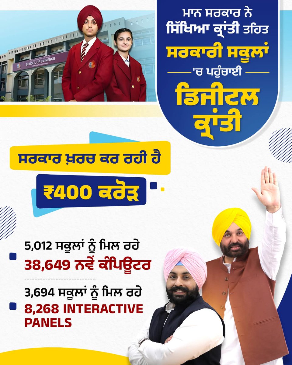 ਮਾਨ ਸਰਕਾਰ ਨੇ 'ਸਿੱਖਿਆ ਕ੍ਰਾਂਤੀ' ਤਹਿਤ ਸਰਕਾਰੀ ਸਕੂਲਾਂ 'ਚ ਪਹੁੰਚਾਈ ਡਿਜੀਟਲ ਕ੍ਰਾਂਤੀ

<a href="/BhagwantMann/">Bhagwant Mann</a> <a href="/msisodia/">Manish Sisodia</a>