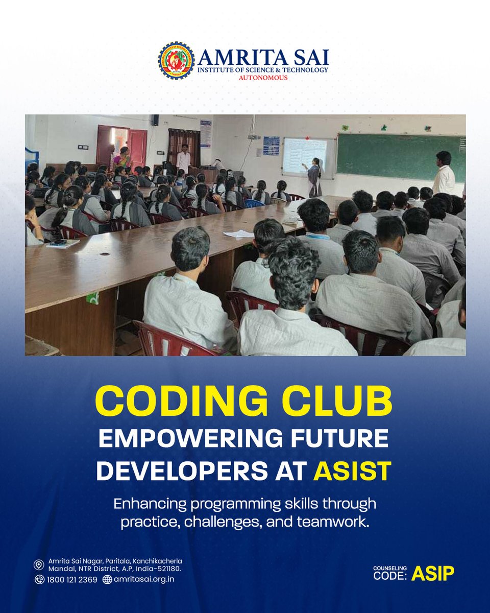 AMRITASAI_'s tweet photo. The Coding Club at ASIST offers students a platform to strengthen logical thinking and programming expertise. 
#ASISTCodingClub #ProgrammingSkills #StudentCoders #TechLearning #ProblemSolving #ASISTClubs #FutureDevelopers #HandsOnLearning #ASISTCampus https://t.co/Y1Hnh3Fl7h
