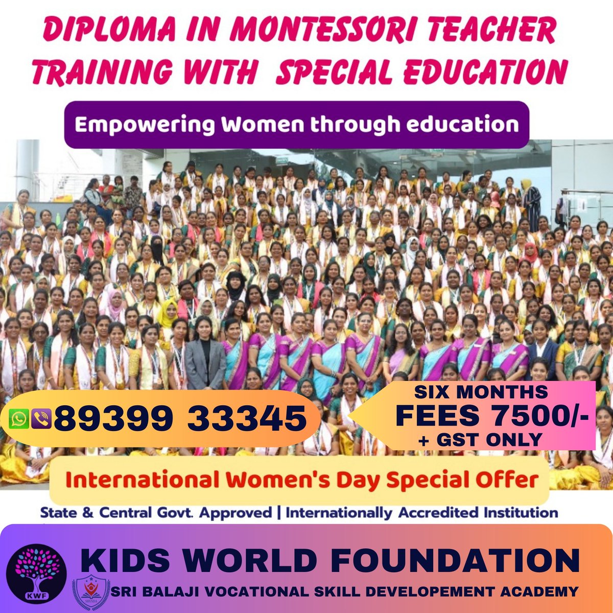 kwfchennai's tweet photo. 📷 Kids World Foundation 📷

ADMISSION OPEN!!!

DIPLOMA IN MONTESSORI TEACHER TRAINING WITH SPECIAL EDUCATION

* ONLY FEMALES *
For More Details:
📷 https://t.co/JvSezWfyoy
#shorttermcourse #online #offline #childeducation #specialeducation #montessori #teachertraining https://t.co/2rklcCKfrO