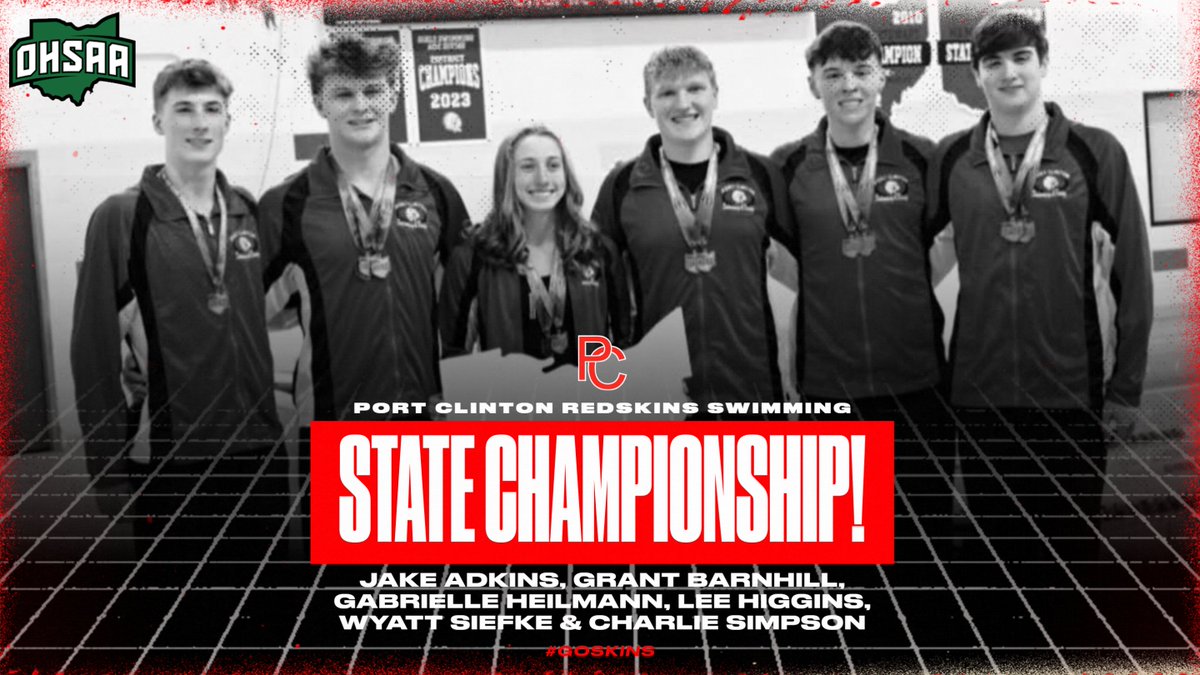 pcskins's tweet photo. 🏆 Good luck to our Port Clinton swimmers Jake Adkins, Grant Barnhill, Gabrielle Heilmann, Lee Higgins, Wyatt Siefke, and Charlie Simpson as they compete at the OHSAA State Championships at C.T. Branin Natatorium in Canton! Go Redskins! https://t.co/0hfYlsjsZy