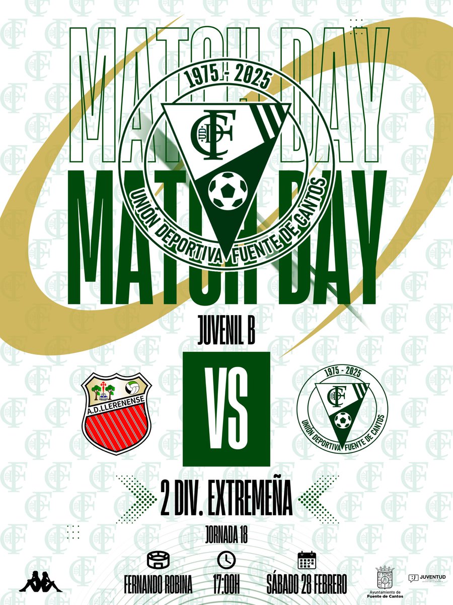 #JUVENILA

⚔️ Liga Nacional Jornada 25
🆚 <a href="/CDBadajoz/">CD Badajoz</a> B
🕢 Sábado 28 febrero - 16:00H
🏟️ Campo Eusebio Bejarano

#JUVENILB

⚔️ 2ª Div. Extremeña Jornada 18
🆚 <a href="/adllerenenseof/">A.D. LLERENENSE</a> 
🕢 Sábado 28 febrero 2025 - 17:00H
🏟️ Estadio Fernando Robina

#ApostandoAlVerde