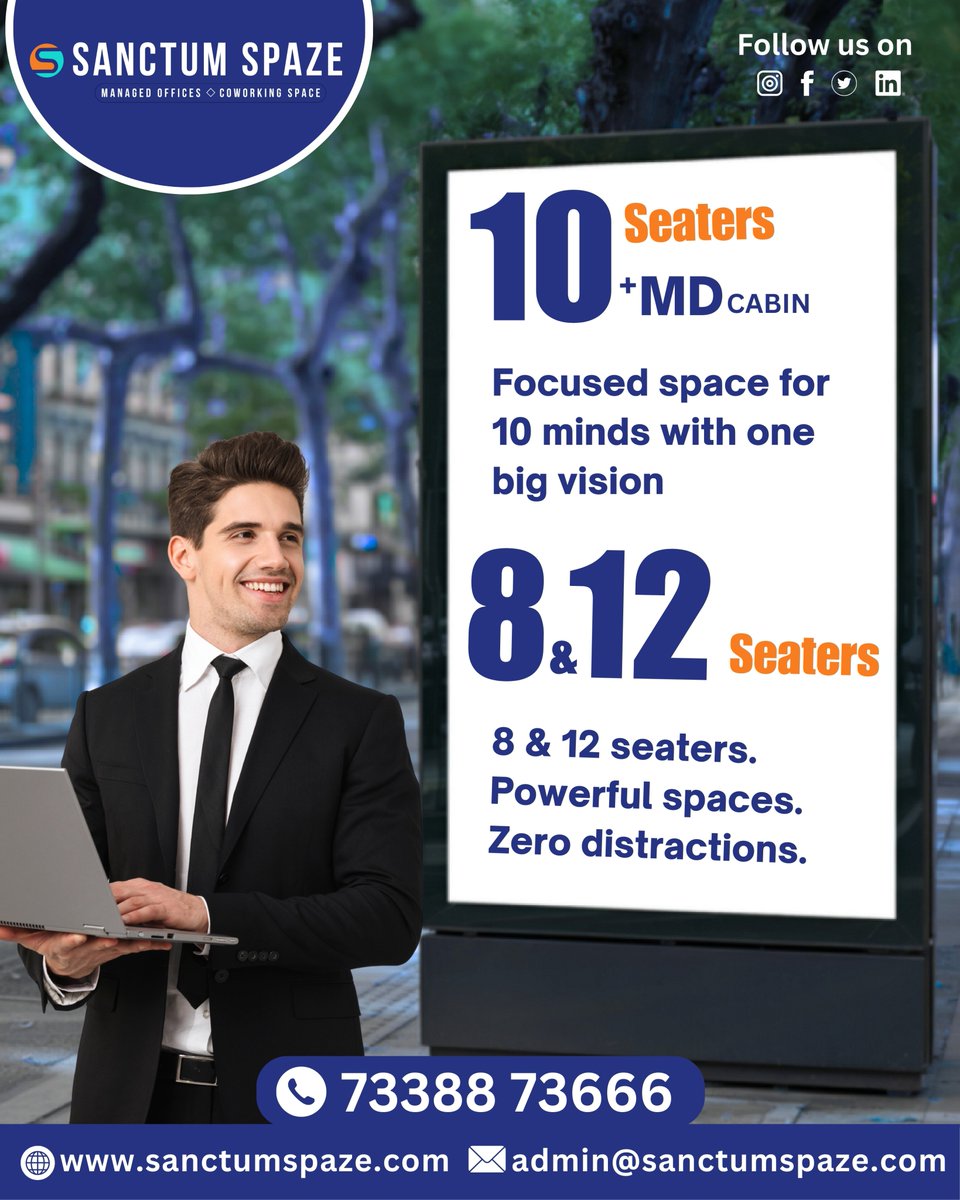 SanctumSpaze's tweet image. Designed for teams with big vision.

10 Seaters with MD Cabin | 8 &amp;amp; 12 Seaters available.
Work smarter at Sanctum Spaze.
Location: maps.app.goo.gl/8zFnz35imSeJaC…
Website: sanctumspaze.com
#Workspace #coworkingspace #managedoffices #sharedoffices #bestworkspace #confereceroom