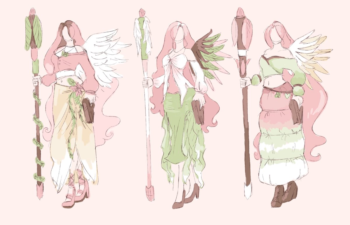 i dont usually post much of my creative process but here's some outfit ideas for fluttershy mercy :)