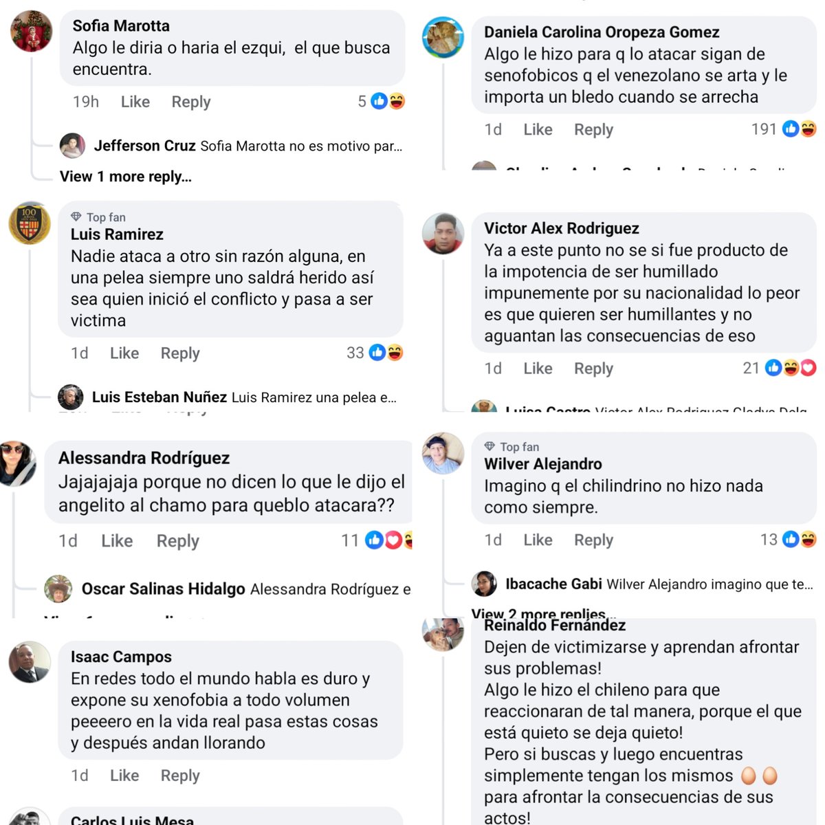 Las lacras de los V justificando el asesinato del chileno Cristian Díaz en manos de un venezolano (Markensson Salazar) que le propinó un fierrazo en la nuca, que le abrió el cráneo.