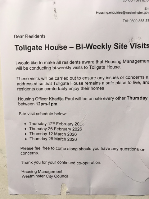 mazerni's tweet photo. According to the Housing Management announcement, Ms. Khadija Paul was supposed to be at Tollgate House today to  discuss building security issues 12pm to 1pm on 26/02/2026. But she hasn't come yet.
@wcchousing,@CityWestminster,@Tollgatekilburn,@NafsikaT,@w9maidavale https://t.co/vWIh1ZUtAA