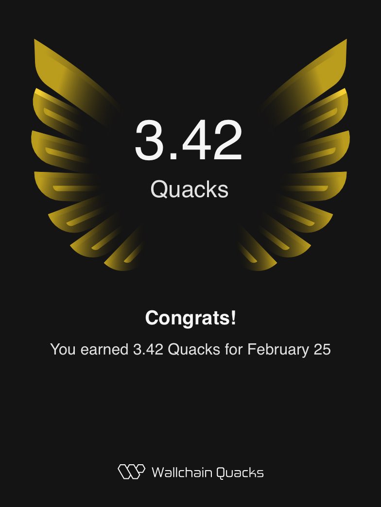 gQuacks 

Just earned 3.42 Quacks on <a href="/wallchain/">Wallchain Quacks</a> in one day 

Turn insights into rewards and climb the leaderboard

Use my referral link – quacks.app/?ref=Tinweb_3

Keep building Quacks from day one and you'll win later.

Always Quack.