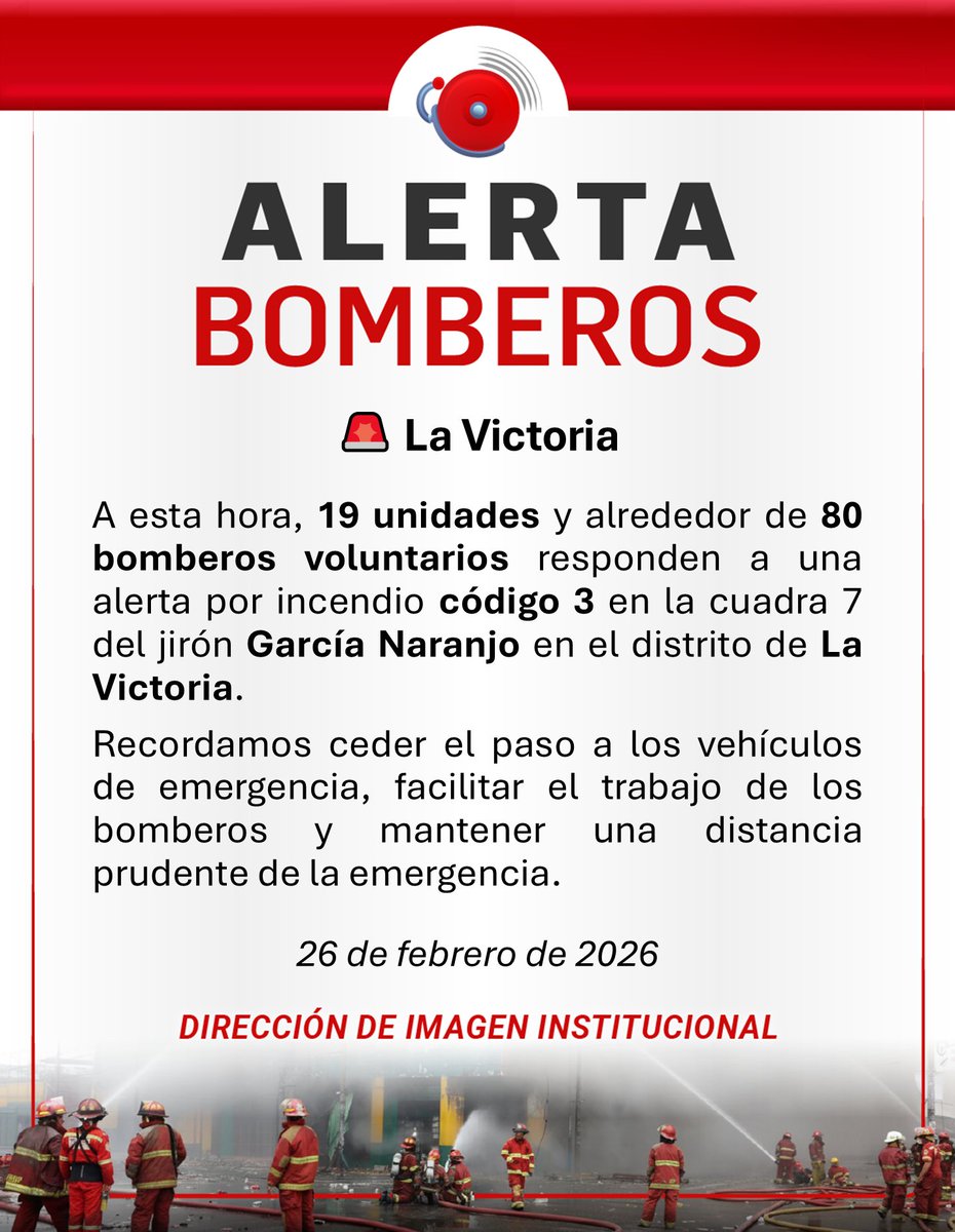 cgbvpoficial's tweet photo. 🚨#AlertaBomberos #LaVictoria #Lima https://t.co/KzEql9FGF8