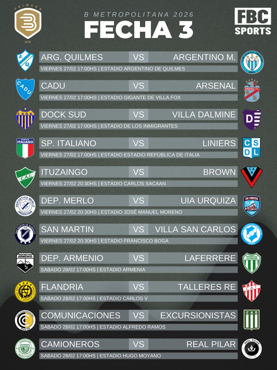 #BMetro | ¡Se viene la Tercera Fecha de la B Metropolitana!

los partidos de la tercera Fecha, comenzaran este Viernes 27 de febrero y Finalizara el Sábado 28 

#FBCSports #BMetropolitana #Futbol #Ascenso #AscensoArgentino #AFA