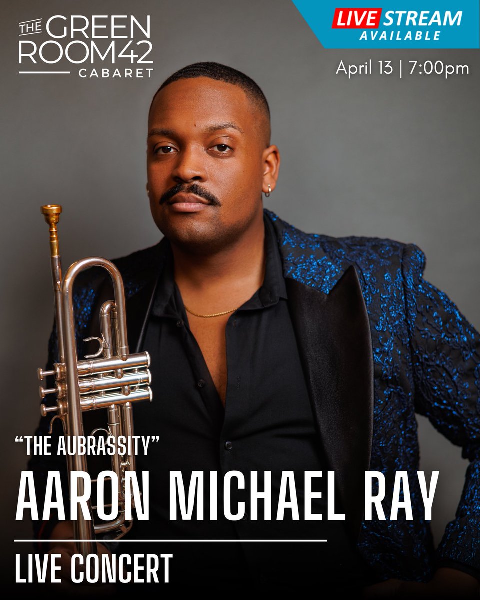 AaronMRay's tweet photo. Solo show. It’s time. 
Aaron Michael Ray: The Aubrassity 🎺

Green Room 42
Monday, April 13 @ 7PM

Directed by Adam Winer 
Music Directed by Dionne Hendricks 

📸: dreschkefoto 

Link in bio, get your ticketsssss 🎟️ https://t.co/U7gnfqvdY4