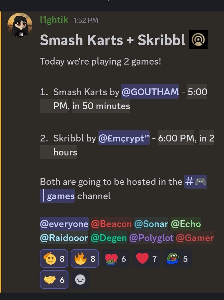 What defines a great community isn't just the alpha. 

But the togetherness, unity in action, and consistency in showing up. 

Tonight at <a href="/RadarDAO/">Radar Collective 🛩️</a>, we're not just sharing insights but sharing moments. 

Smash karts by 5pm
Skribbl by 6pm

While we wait for the market stability,