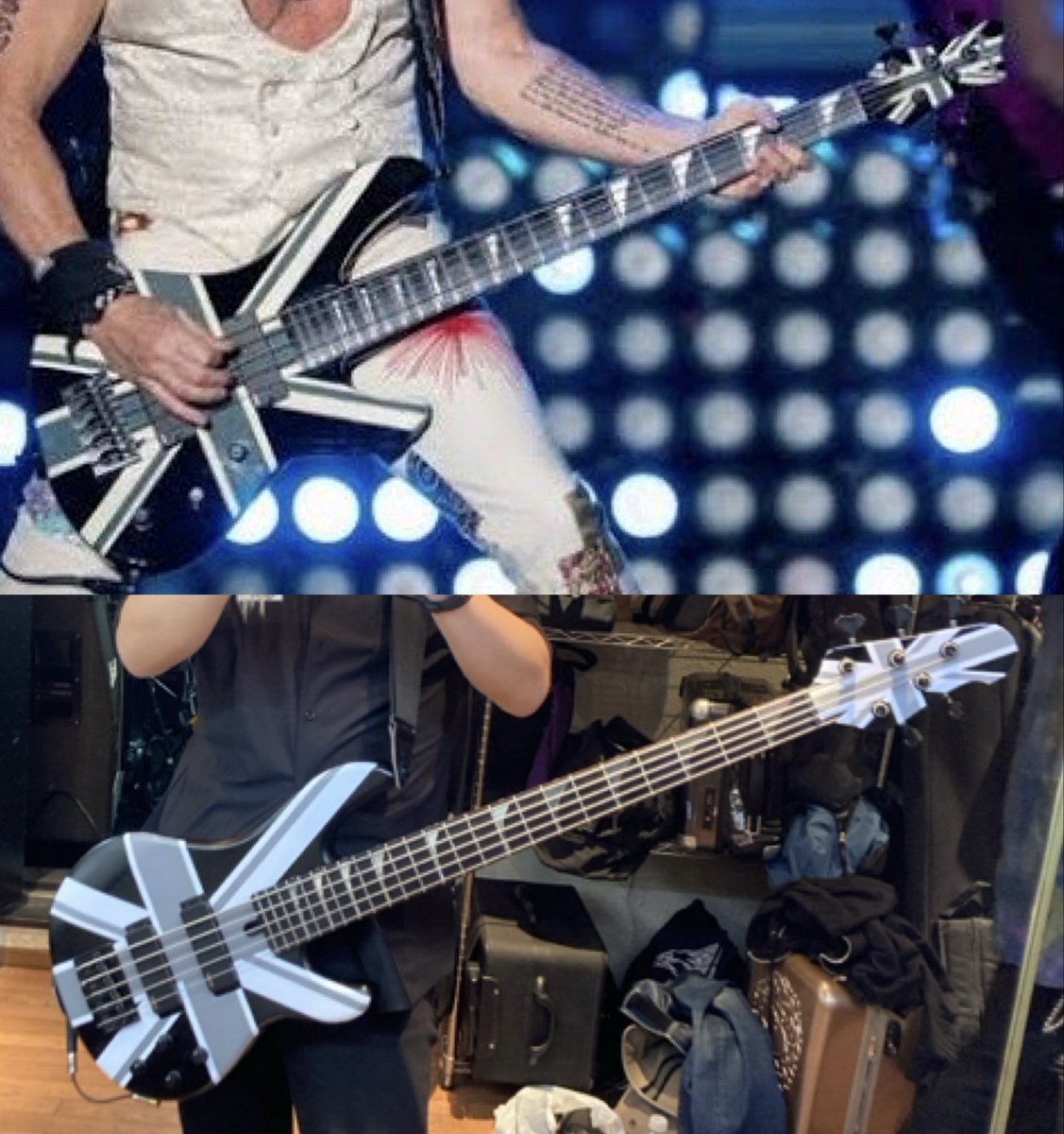 TomK_Bass's tweet photo. 上: 本家 Rick Savageモデル(Jacksonのカスタム)
下: 今回自作したなんちゃってRick Savageモデル
     (YAMAHAのBB-G5A) https://t.co/G6idwCQKzc