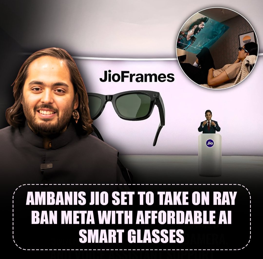 rtitli580's tweet photo. #Anant_AI_Innovation Anant Ambani's AI smart glasses could challenge global giants like Meta with cutting-edge technology, potentially redefining the augmented reality landscape. 
 Jio AI Glasses https://t.co/1mArQ8jte7